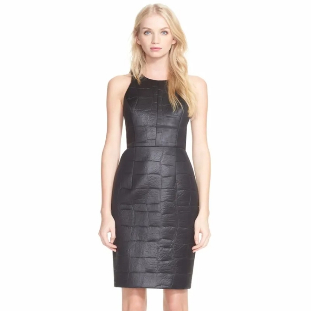 MILLY Croc Embossed Neoprene Racerback Dress in Black